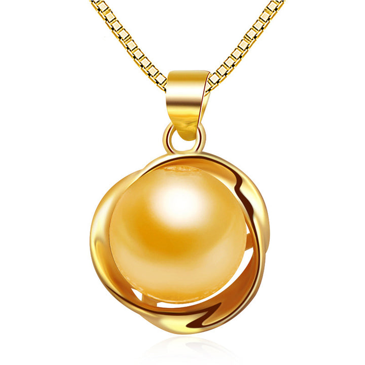 Fashion Gold/White Shell Pearl 925 Sterling Silver Twisted Pendant