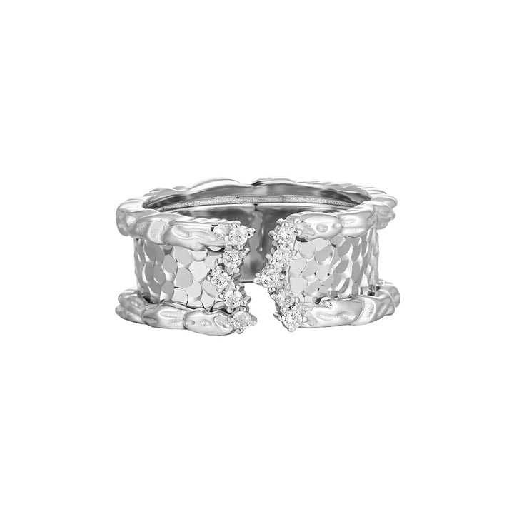 Modern Scale Pattern Irregular Border 925 Sterling Silver Wide Adjustable Ring