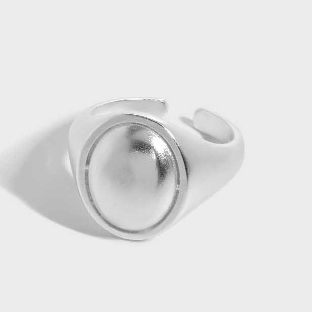 Wide Oval Signet Ring 925 Silver - Chunky Statement Ring Adjustable for Women