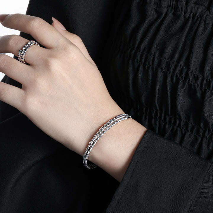 Textured Stacking Bangles 925 Silver - Carved Open Cuff Bracelet Set for Women