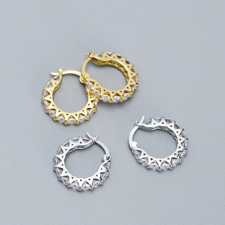 Modern Round CZ Wheels 925 Sterling Silver Hoop Earrings