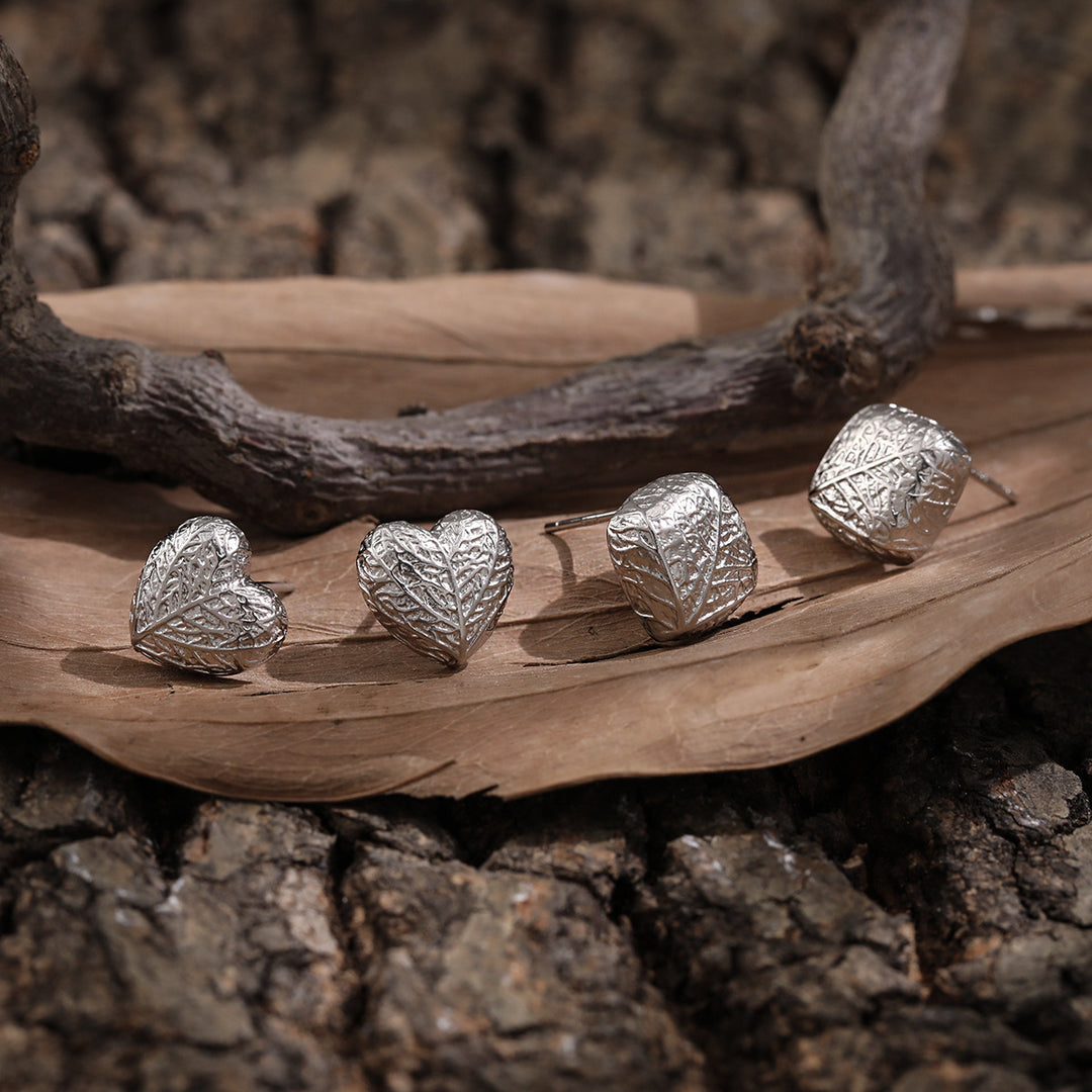 Lady Geometry Square Heart Leaves 925 Sterling Silver Stud Earrings