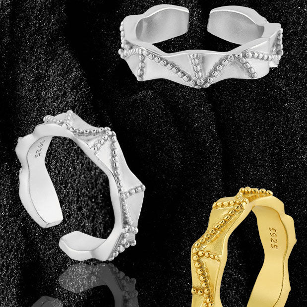 Graduation Beads Pattern Wave 925 Sterling Silver Adjustable Ring