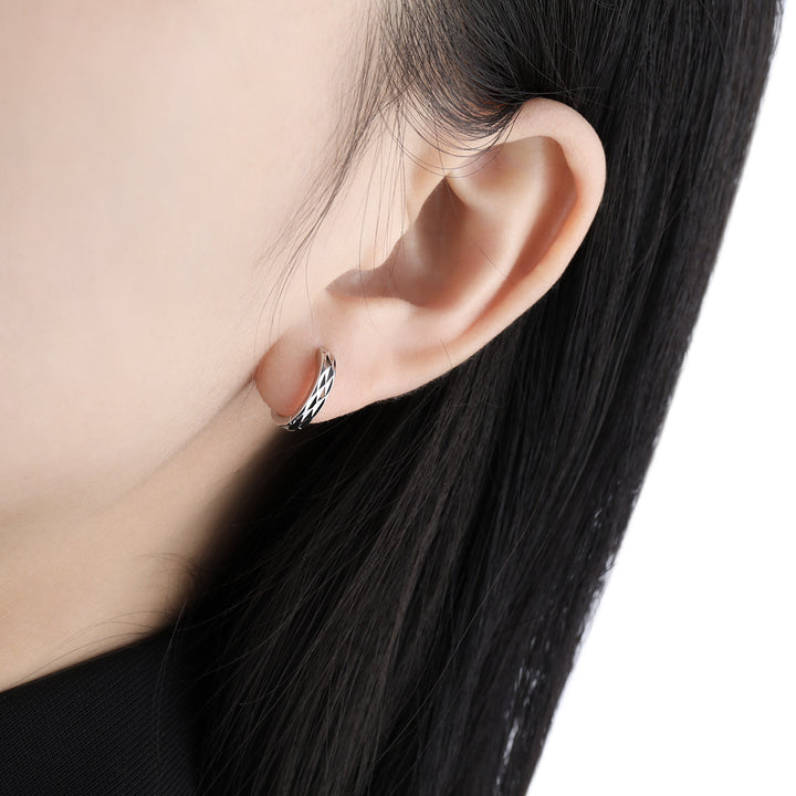 Simple Rhombu Pattern Circle 925 Sterling Silver Hoop Earrings