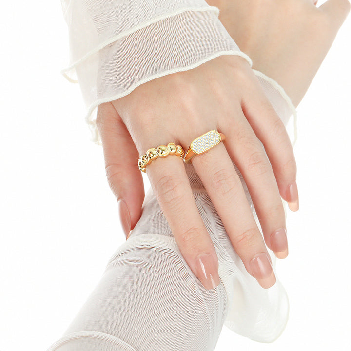 Geometry Irregular Rectangle Micro Setting CZ 925 Sterling Silver Adjustable Ring