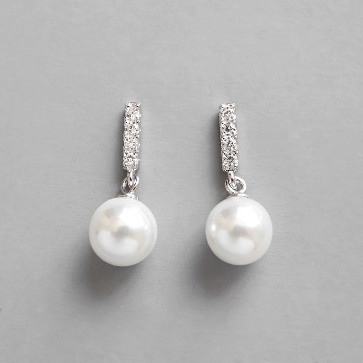 S925 pure silver simple micro inlaid diamond vertical diamond pearl women's earrings earrings student silver jewelry