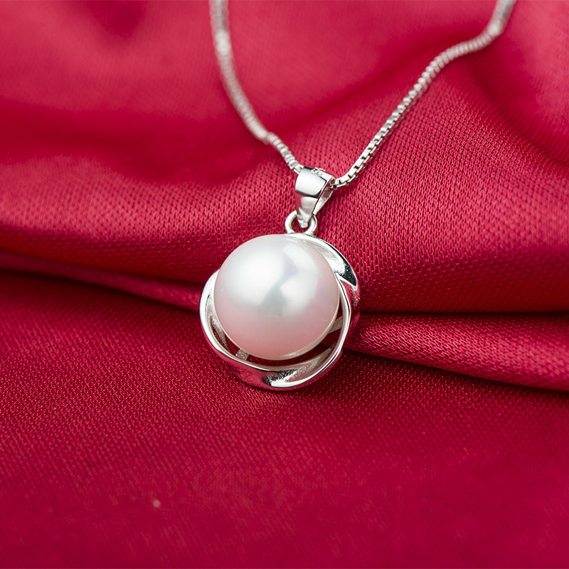 Fashion Gold/White Shell Pearl 925 Sterling Silver Twisted Pendant
