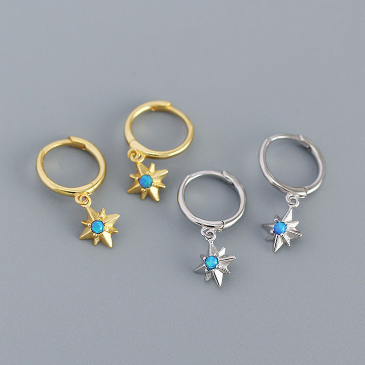 Graduation Created Opal Octagonal Star 925 Sterling Silver Hoop Earrings