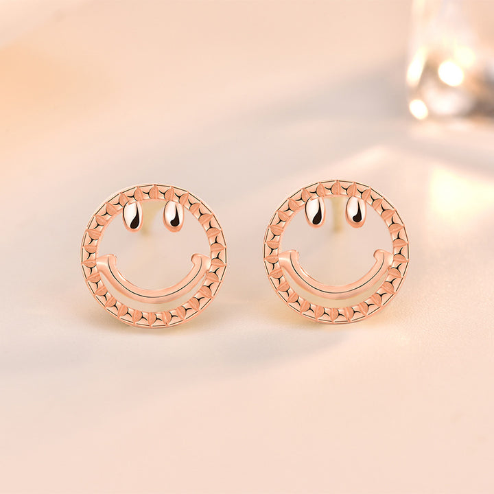 Cute Mini Smile Face 925 Sterling Silver Stud Earrings
