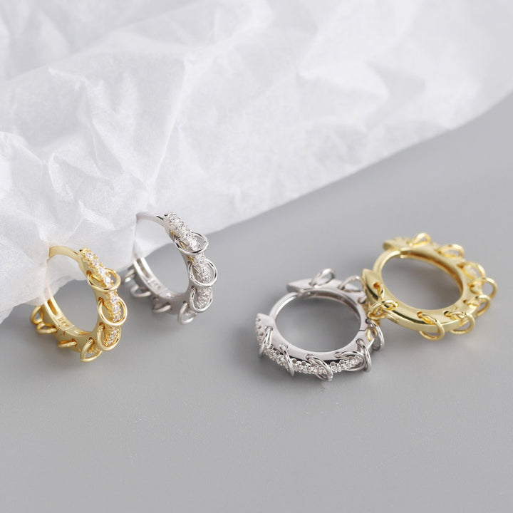 Geometry Mini Circles CZ 925 Sterling Silver Hoop Earrings