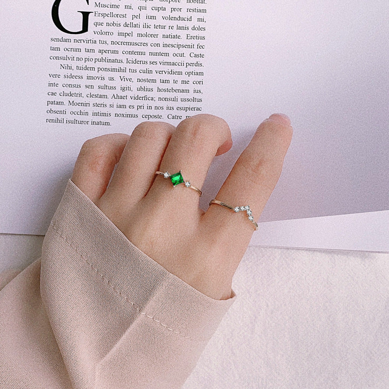 Elegant Geometry CZ Rhombus V Shape 925 Sterling Silver Adjustable Stacker Ring