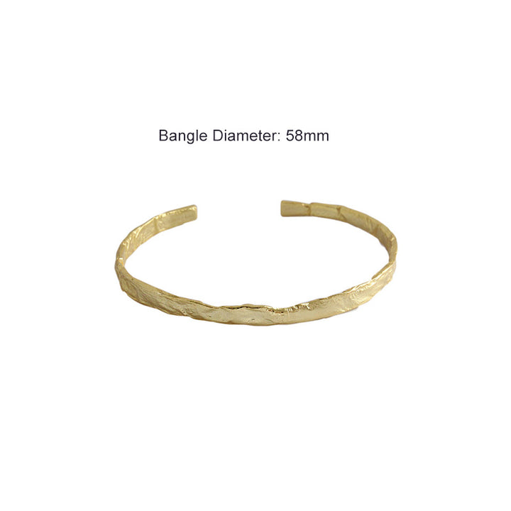 Simple Concave Convex Round 925 Sterling Silver Open Bangle