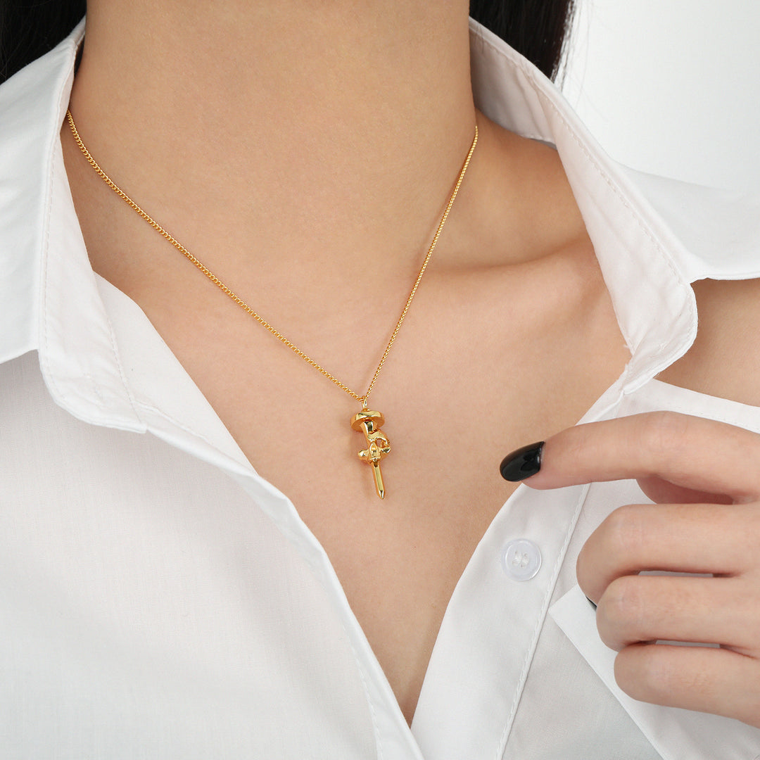 Gothic Skull Necklace 925 Sterling Silver - Skull Dagger Pendant Unisex Rock Style