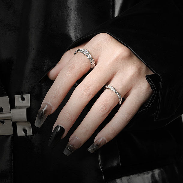 Casual Round CZ Irregular Surface 925 Sterling Silver Adjustable Ring