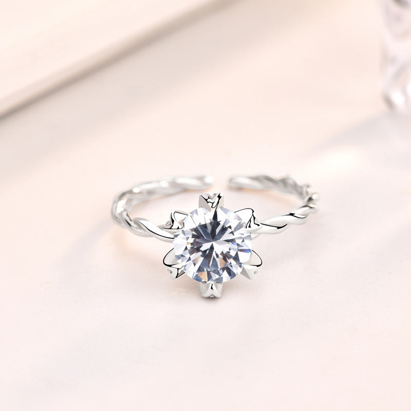 Fashion Six Claw CZ 925 Sterling Silver Adjustable Ring