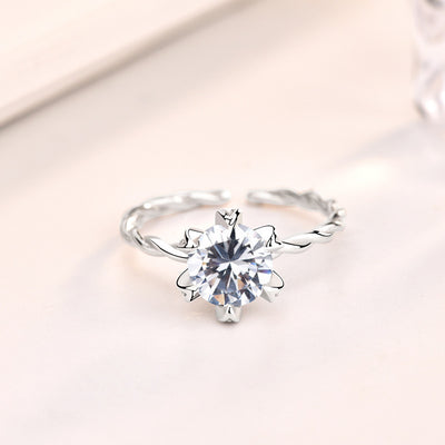 Fashion Six Claw CZ 925 Sterling Silver Adjustable Ring