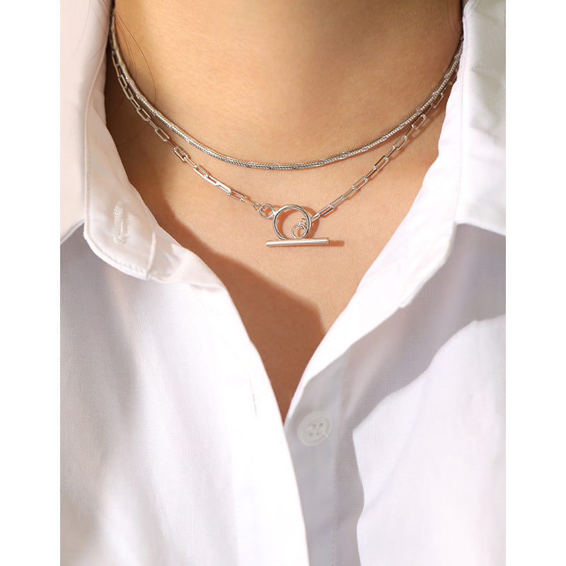 S925 pure silver necklace ins niche design personality OT buckle chain necklace women's collarbone necklace