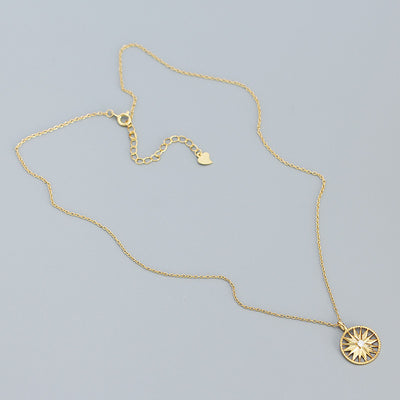 Holiday CZ Sunshine Awn Star 925 Sterling Silver Necklace