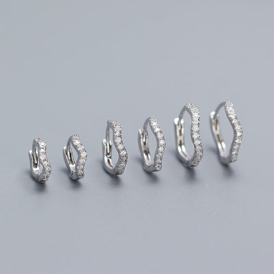 Simple Mini CZ Irregular Wave 925 Sterling Silver Stacker Hoop Earrings