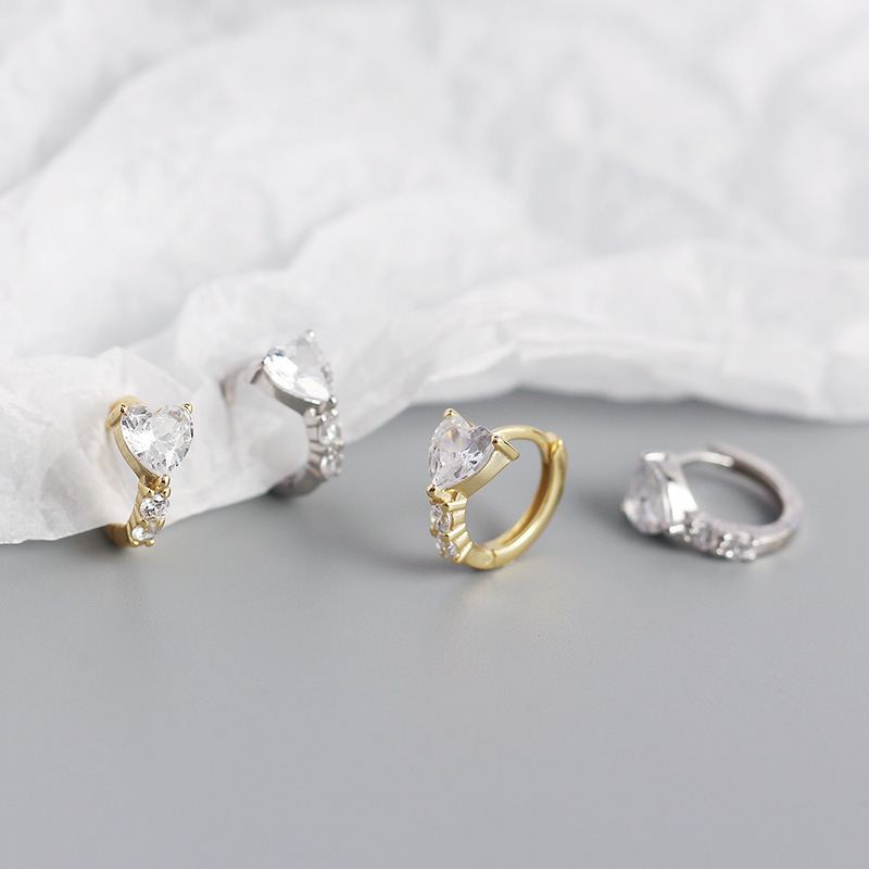 Girl CZ Heart Geometry 925 Sterling Silver Hoop Earrings