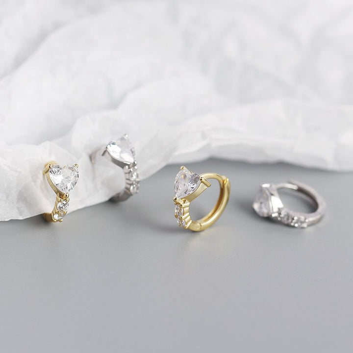 Girl CZ Heart Geometry 925 Sterling Silver Hoop Earrings