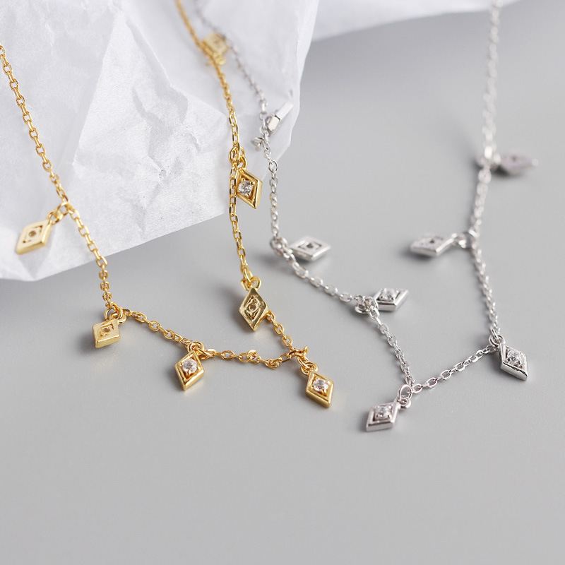 Elegant Geometry Rhombus CZ 925 Sterling Silver Necklace