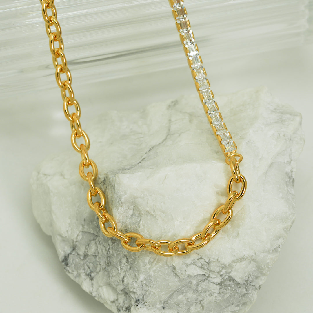 Fashion Montage CZ Chain 925 Sterling Silver Stacking Chain Necklace