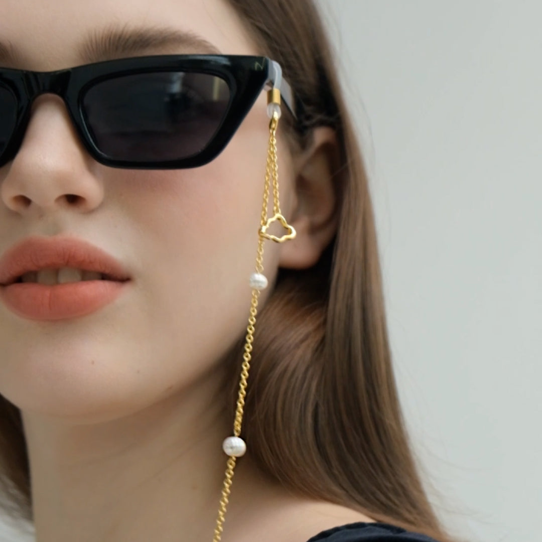 Custom Silver Link Glasses Round Shell Pearl Hollow Cloud Glasses Straps Lanyard Custom Sunglasses Strap