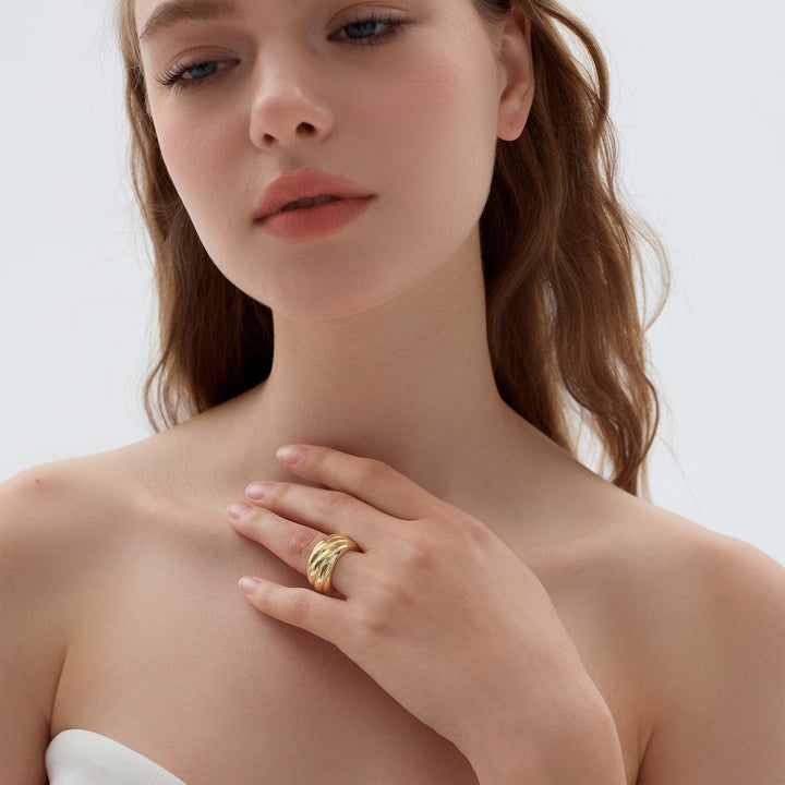 Bold Chunky Electroforming Light Exaggerated Jewelry Extra Large Simple Twill Pattern 999 Sterling Silver Wide Ring