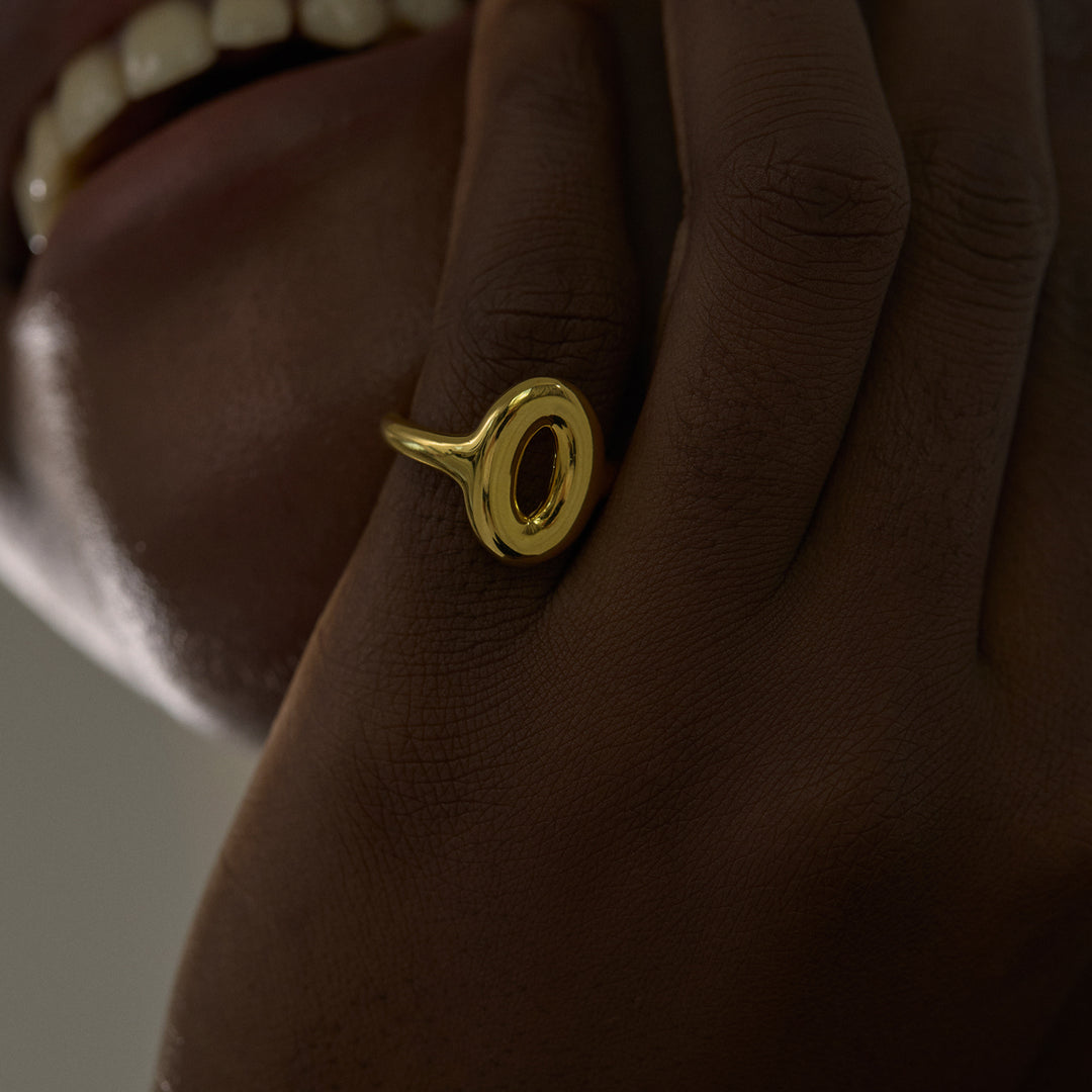 Women Daily Wear Chic 999 Pure Silver Casual Gold Round Doughnut Electroforming Adjustable Statement Ring