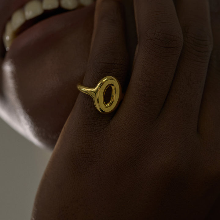 Women Daily Wear Chic 999 Pure Silver Casual Gold Round Doughnut Electroforming Adjustable Statement Ring