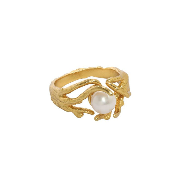 Elegant Natural Pearl Ring - 925 Silver Gold Plated Organic Pearl Ring for Women
