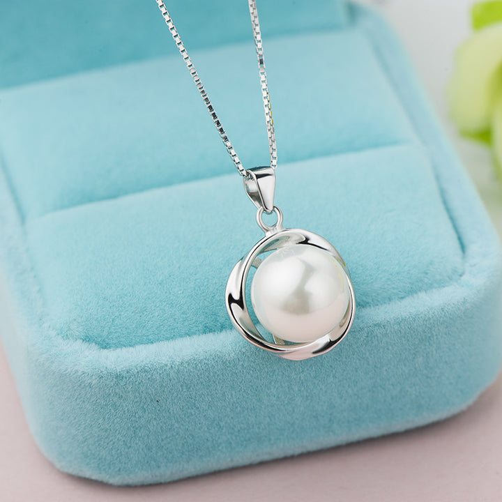 Fashion Gold/White Shell Pearl 925 Sterling Silver Twisted Pendant