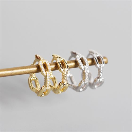 Fashion Chain CZ 925 Sterling Silver Huggie Hoop Earrings