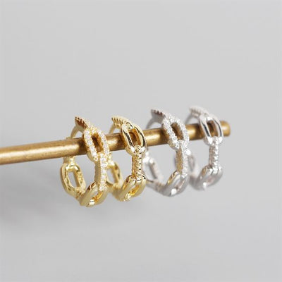 Fashion Chain CZ 925 Sterling Silver Huggie Hoop Earrings