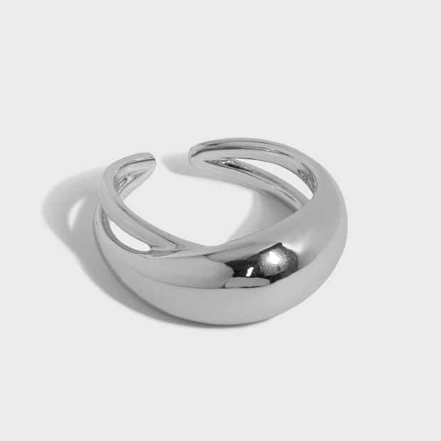 Thick Band Dome Ring 925 Silver - Chunky Minimalist Adjustable Ring for Women