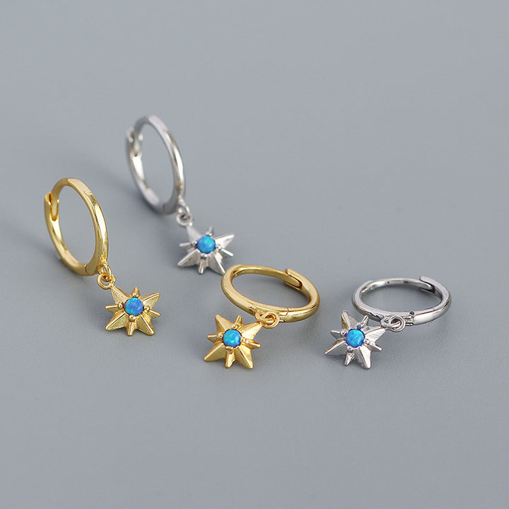 Graduation Created Opal Octagonal Star 925 Sterling Silver Hoop Earrings