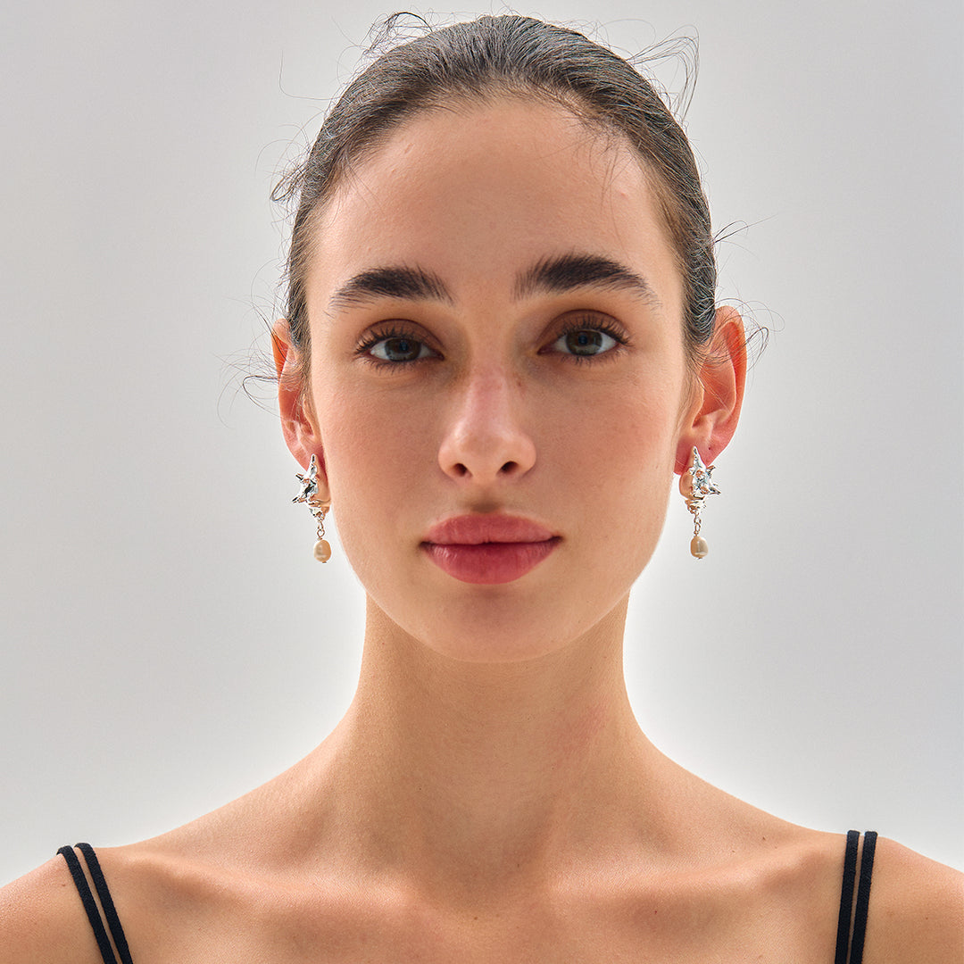 Fashion Jewelry For Women Trendy 999 Pure Silver Electroforming Yellow Gold Irregular Lightweight Huge Conch Statement Stud Earrings