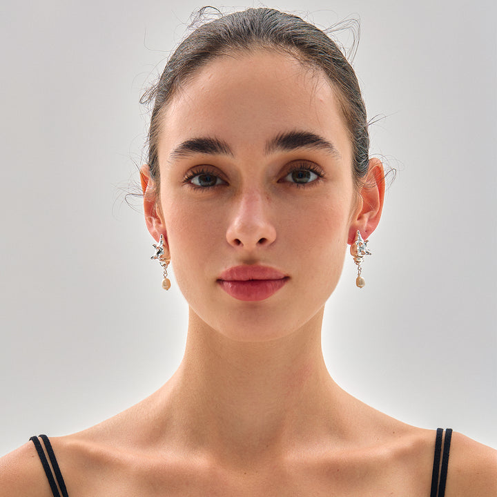 Fashion Jewelry For Women Trendy 999 Pure Silver Electroforming Yellow Gold Irregular Lightweight Huge Conch Statement Stud Earrings