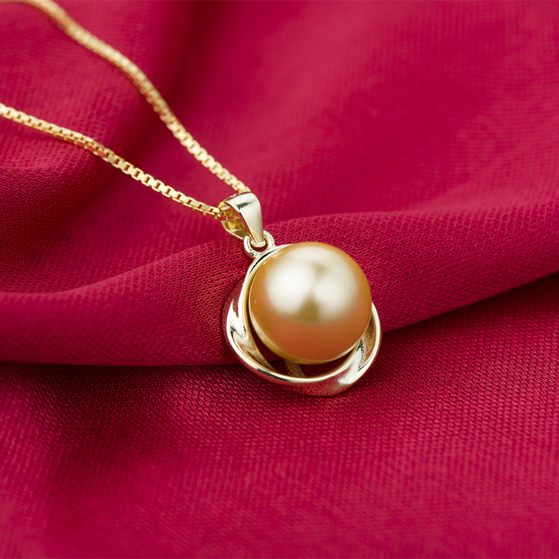 Fashion Gold/White Shell Pearl 925 Sterling Silver Twisted Pendant