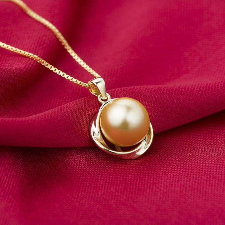 Fashion Gold/White Shell Pearl 925 Sterling Silver Twisted Pendant