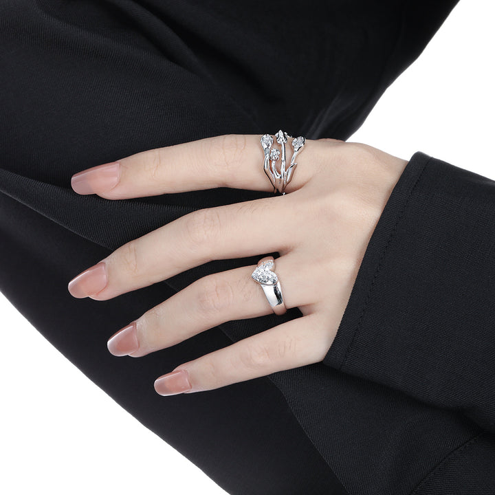 Women Gift Heart Love 925 Sterling Silver Adjustable Ring