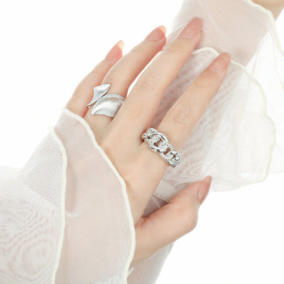Fashion Hollow Twsited Curb Chain 925 Sterling Silver Adjustable Ring