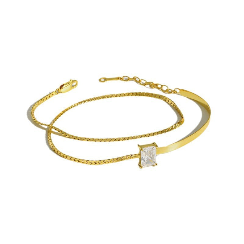 Handcrafted Double Layer Sterling Silver Bracelet - Cubic Zirconia Crystal - Luxury Statement Jewelry  - Banabella