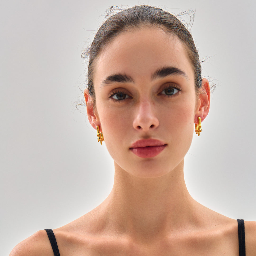 Bold 999 Pure Silver Electroforming Big U Shape Rivet Hollow Design Lightweight Women Daily Wear Statement Earrings