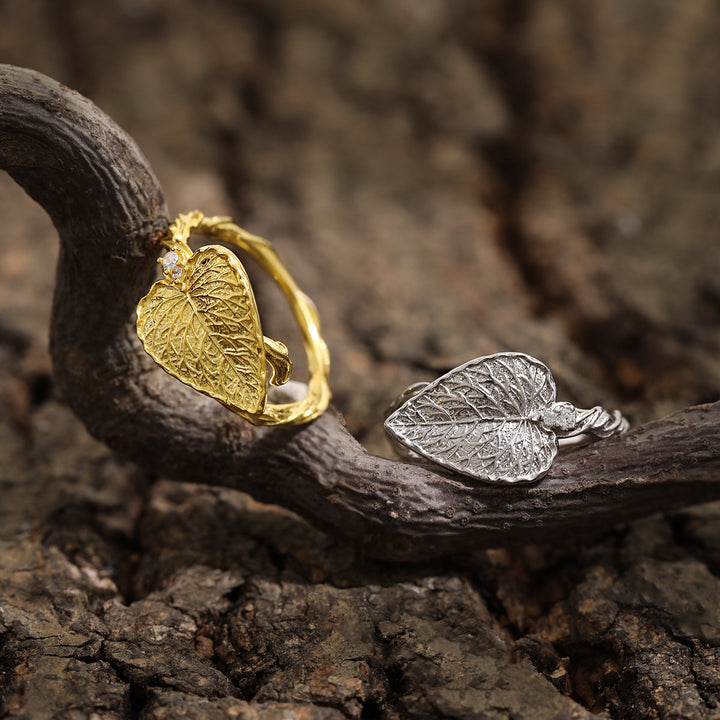 Fashion Party Big Leaf 925 Sterling Silver Adjustable Twisted Ring