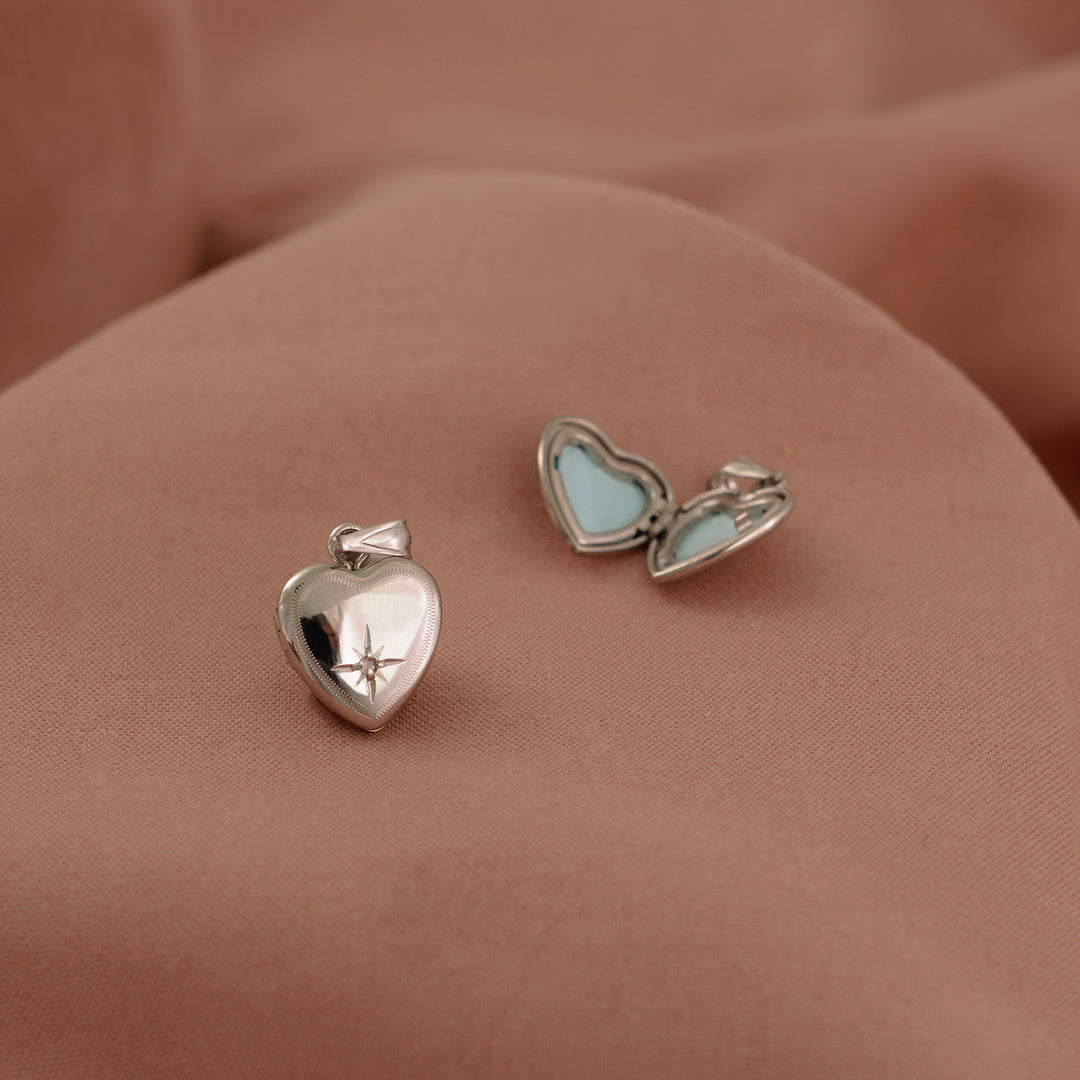 Classic Casual Shining CZ Star Drops 925 Sterling Silver Locket Necklace Pendant