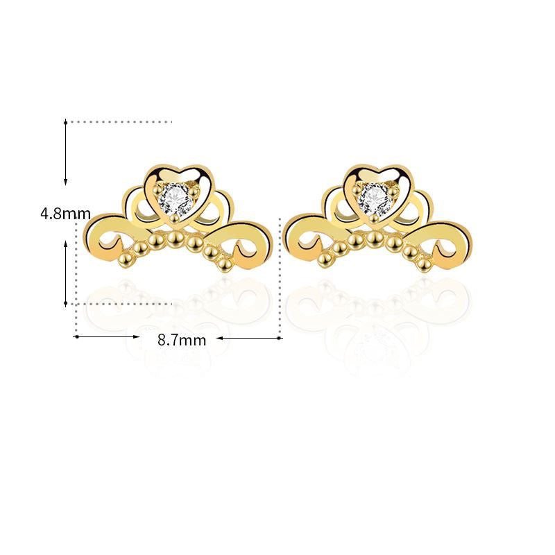Sute Mini CZ Crown 925 Sterling Gold Stud Earrings