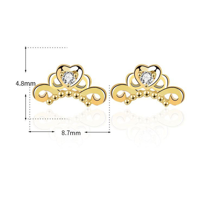 Sute Mini CZ Crown 925 Sterling Gold Stud Earrings