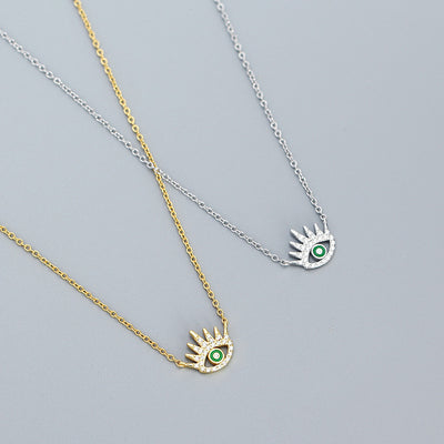 Women Green CZ Devil's Eye 925 Sterling Silver Necklace